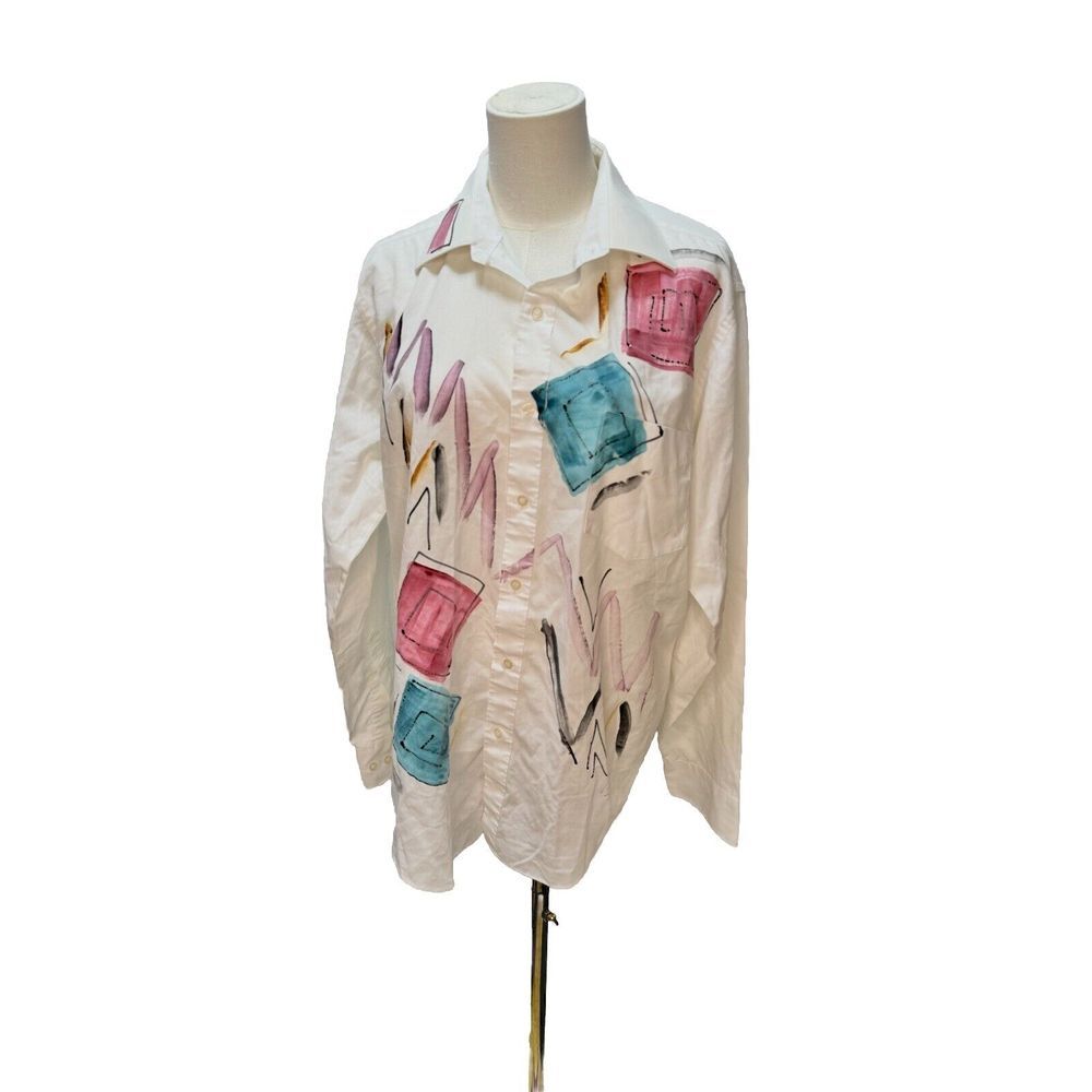 Creative Artwear Abstract Painted Artist‎ Shirt, Long Sleeves, White, Rucci, M